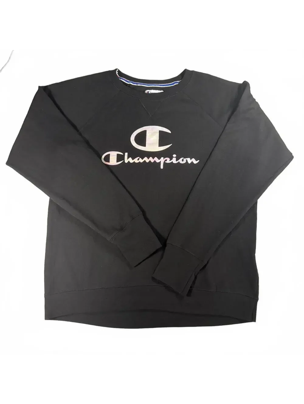 Champion Women's Blend Fleece Iridescent Logo Crewneck Sweatshirt - Black, XL - Picture 1 of 6